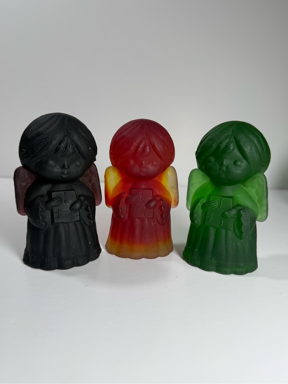 Vintage Moser Glass Angels – Set of 3 Colors  4¼”  Tall Czech  Art  Glass